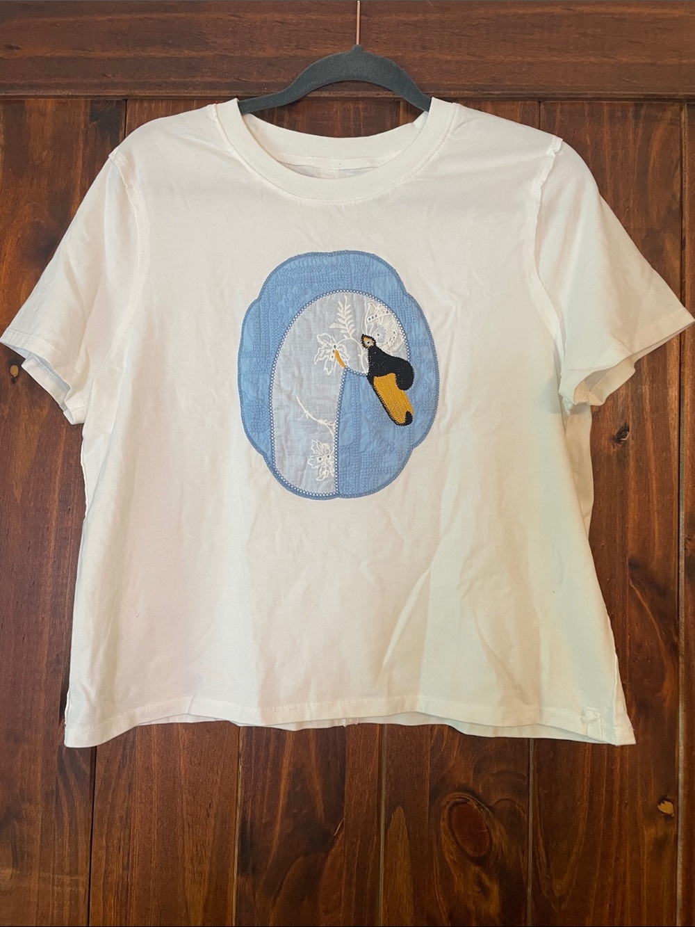 Tricia Fix x Free People White Short Sleeve Tee with Goose Patch SzM NWT - Picture 1 of 11